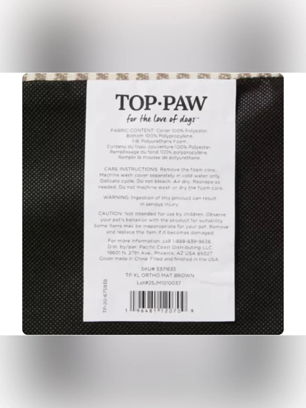 Top Paw® Orthopedic Mattress Dog Bed, Brown/Grey/Tan, 38x30